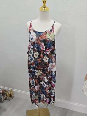 Simply Noelle Black Multicolor Floral Midi Slip Dress